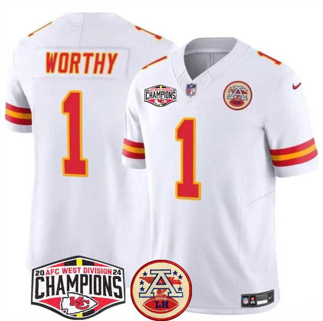 Men's Kansas City Chiefs #1 Xavier Worthy White F.U.S.E. 2024 AFC West Division Champions Vapor Limited Stitched Jersey,We sell and wholesale Men's Kansas City Chiefs #1 Xavier Worthy White F.U.S.E. 2024 AFC West Division Champions Vapor Limited Stitched Jersey on line form chian!